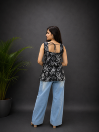 Black Kantha Sleeveless Back Dori Kurti