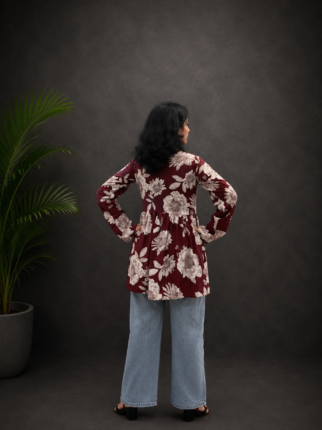 Maroon Printed Shrug Kurti
