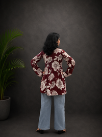 Maroon Printed Shrug Kurti