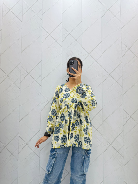 Cream Floral Peplum Top