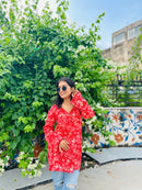 Tamato Red Balloon Sleeve Straight Kurti