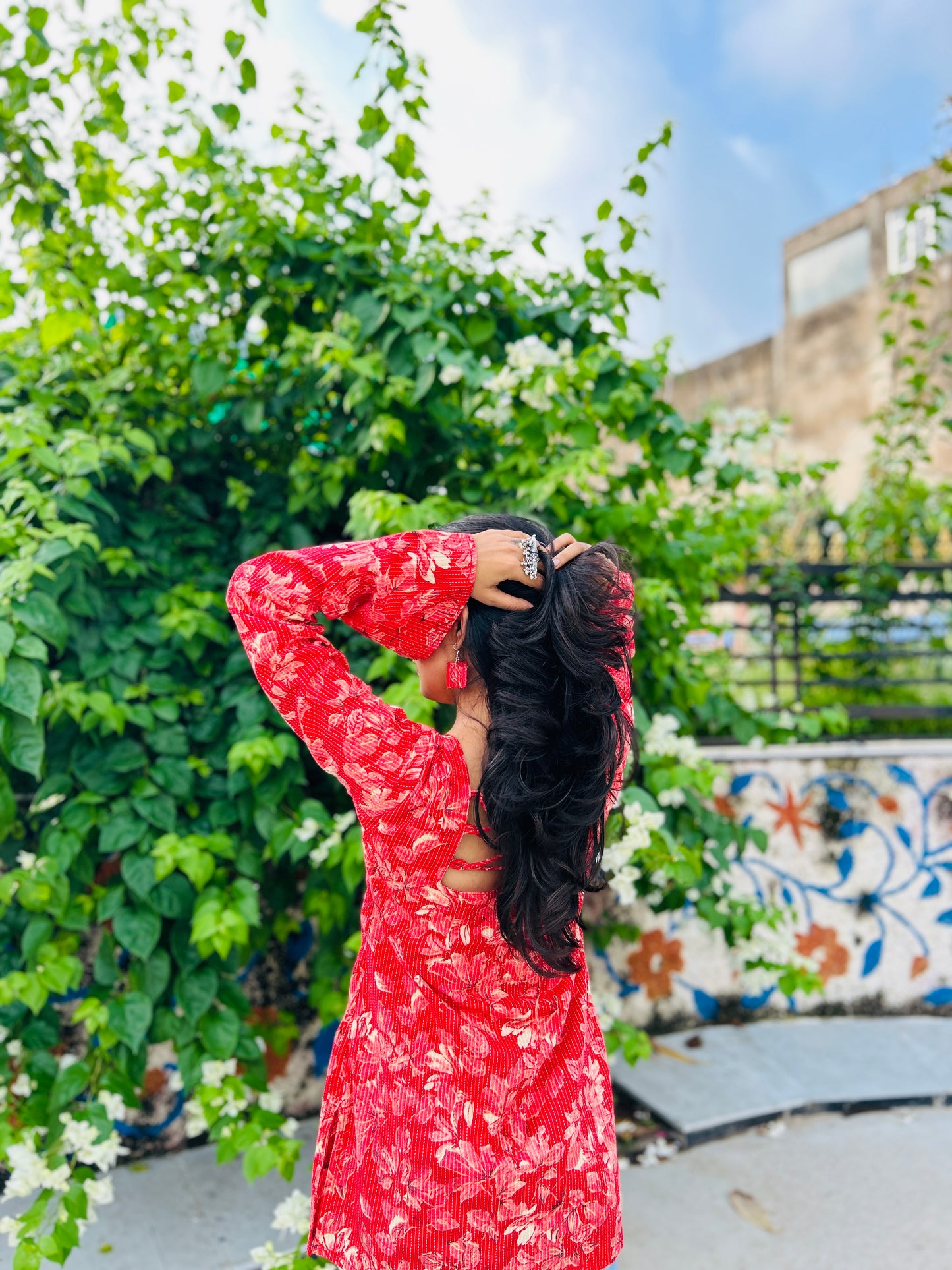 Tamato Red Balloon Sleeve Straight Kurti