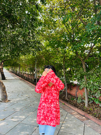 Tomato Red Balloon Sleeve Straight Kurti