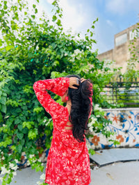 Tomato Red Balloon Sleeve Straight Kurti