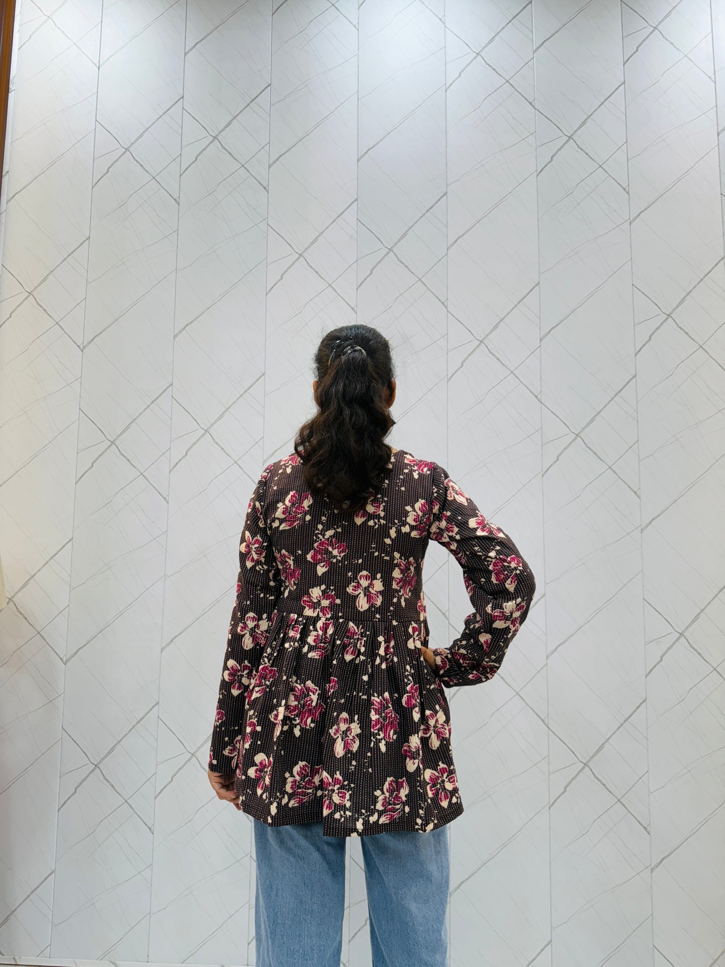 Floral Brown  Peplum Top
