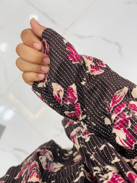 Floral Brown  Peplum Top