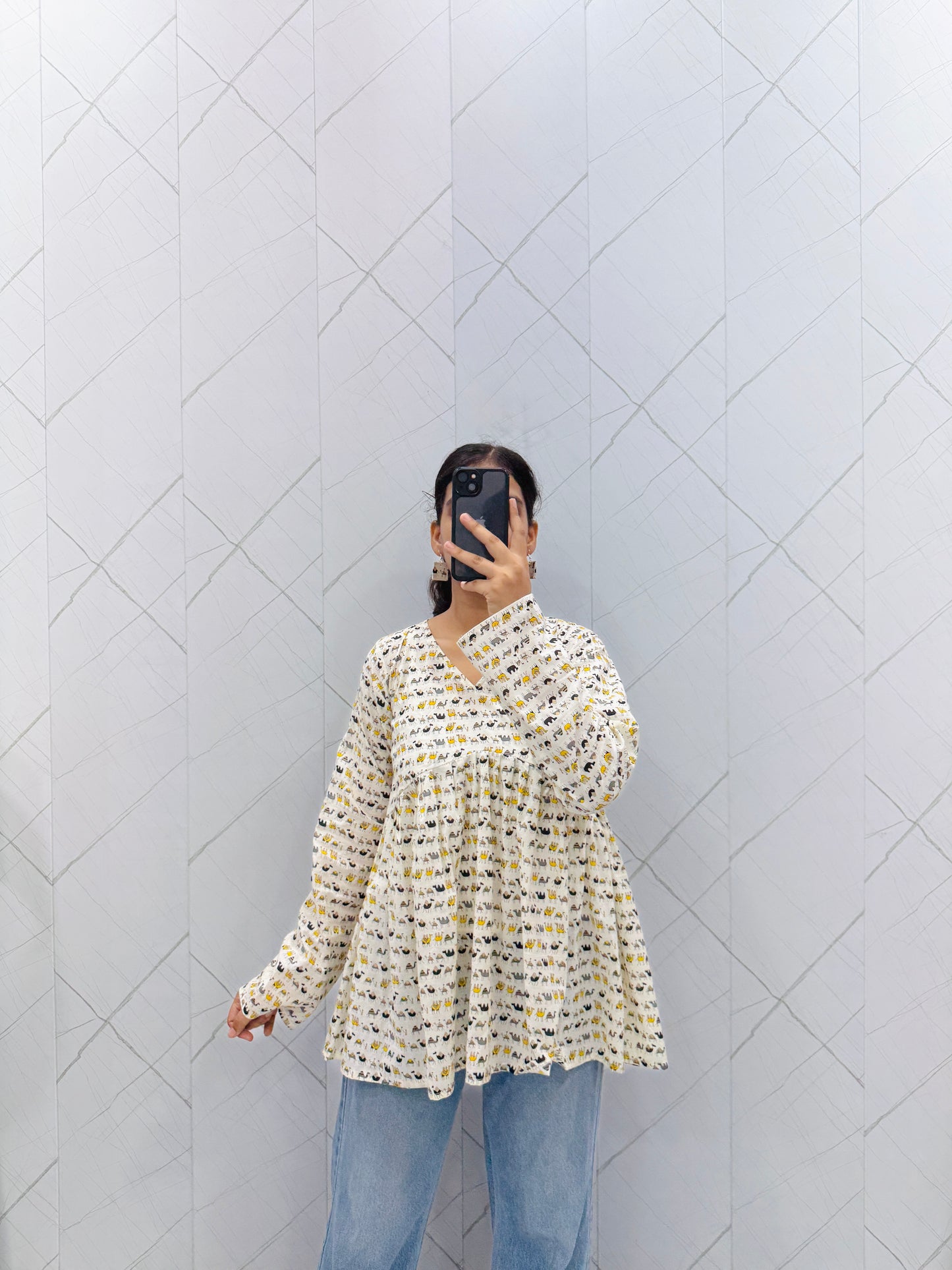 White Animal Printed Peplum Top