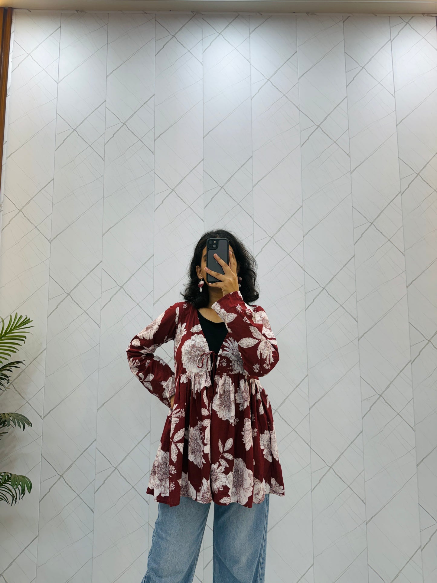 Maroon Printed Shrug Kurti