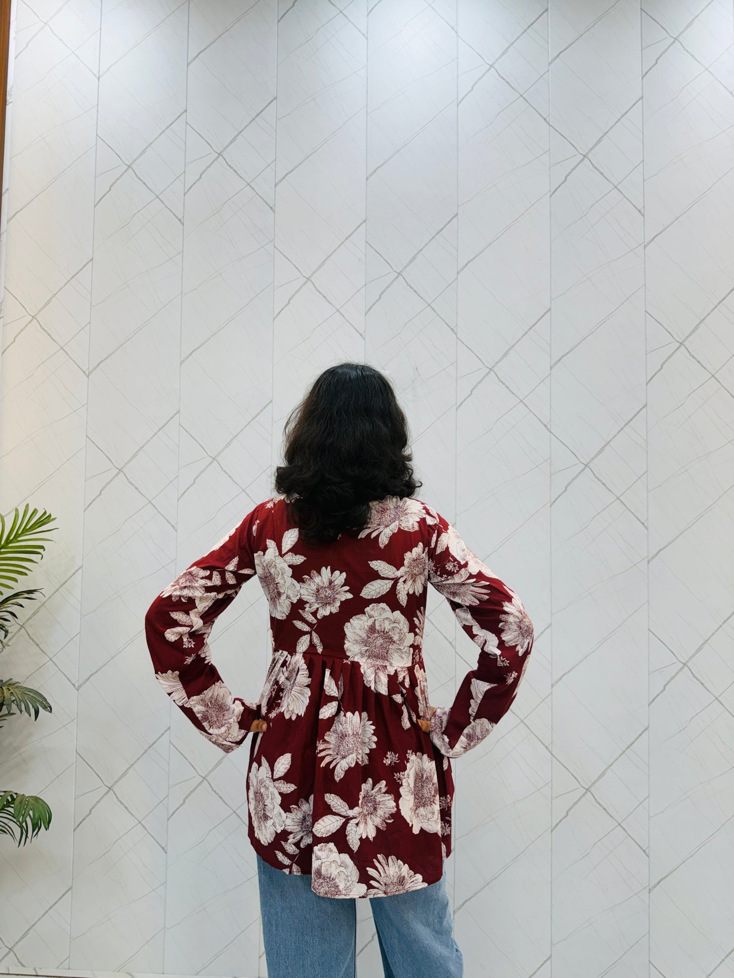 Maroon Printed Shrug Kurti