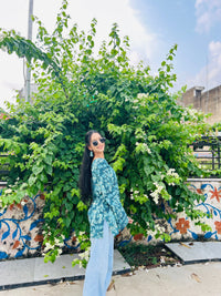 Teal Green Balloon Sleeve Straight Kurti