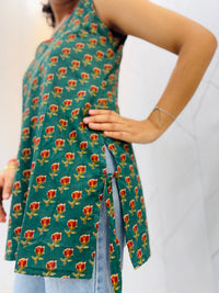 Green Sleeveless Short Kurti