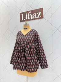 Kantha Floral Black Peplum Top