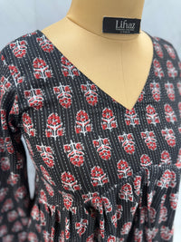 Kantha Floral Black Peplum Top