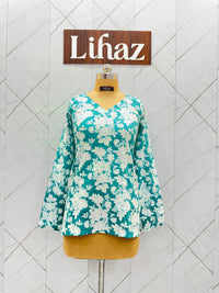 Turquoise Blue Straight Full Sleeve Kurti