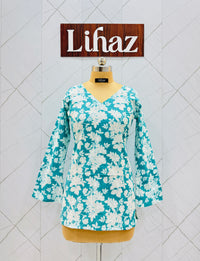Turquoise Blue Balloon Straight Kurti