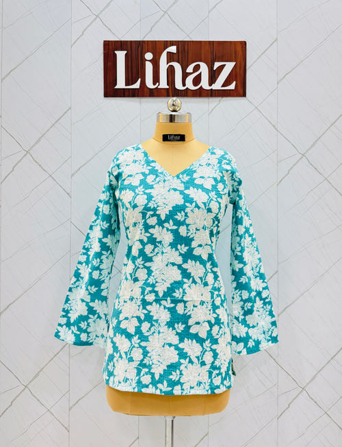 Turquoise Blue Balloon Straight Kurti