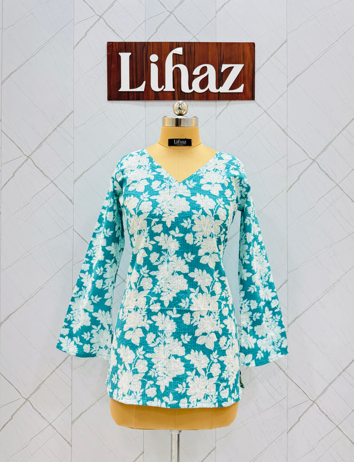 Turquoise Blue Balloon Straight Kurti