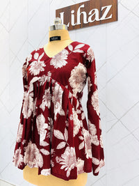 Maroon Printed Peplum Top