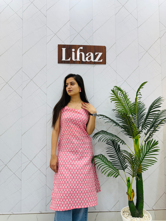 Kantha Pink Long Sleeveless Kurti