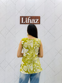 Floral Olive Sleeveless Kurti