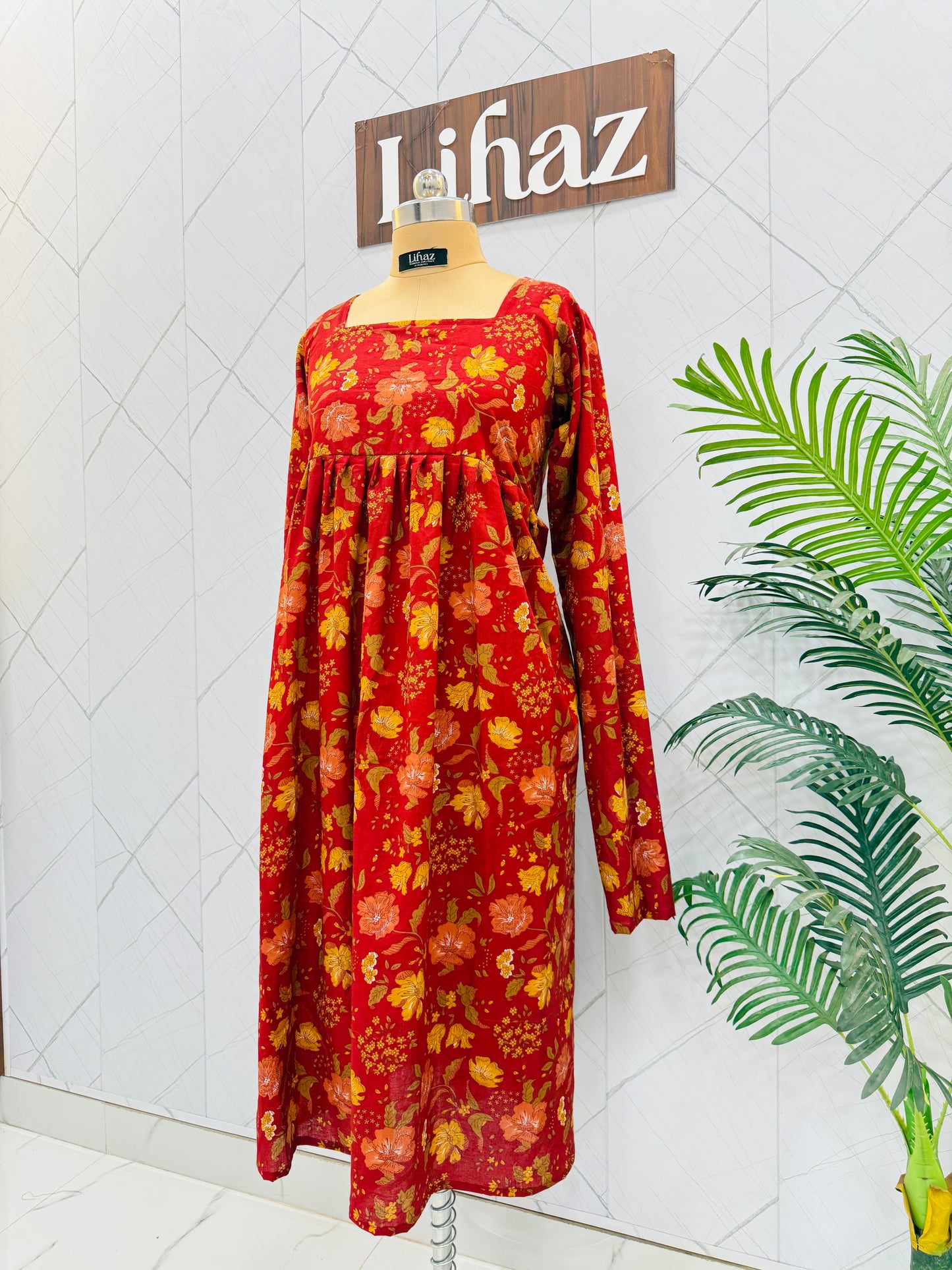 Floral Red Long Length Kurti