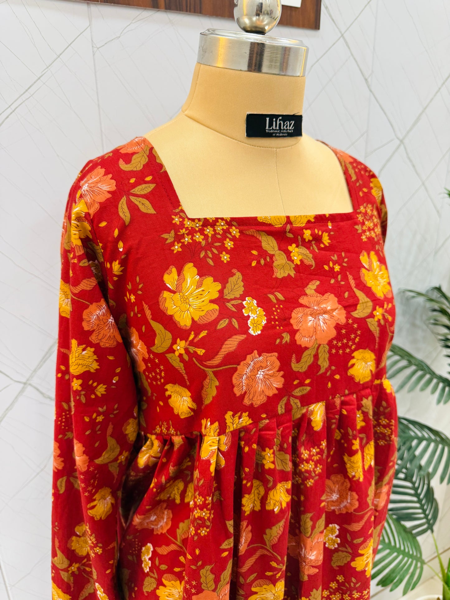 Floral Red Long Length Kurti