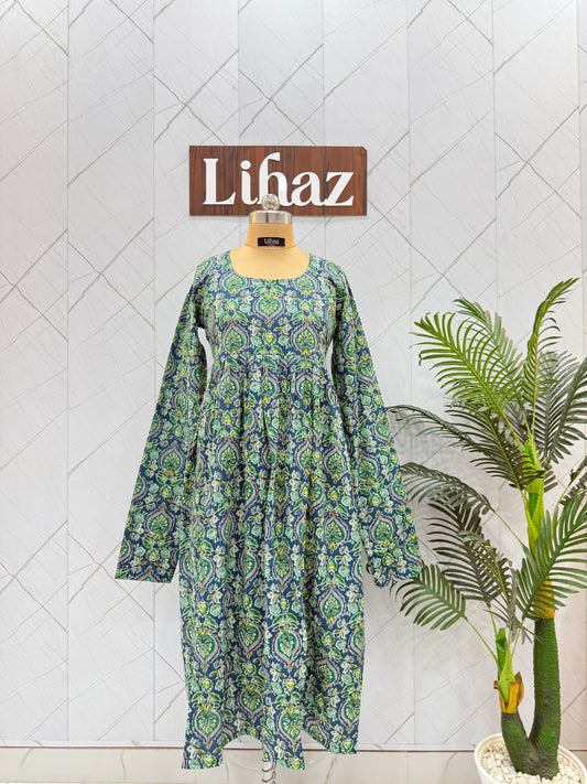 Green Floral  Long Length Kurti