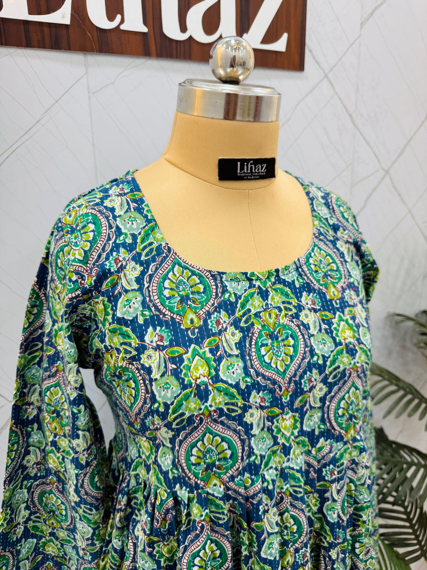 Green Floral  Long Length Kurti