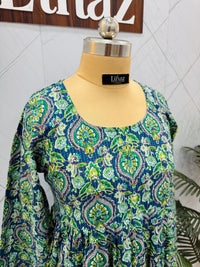 Green Floral  Long Length Kurti
