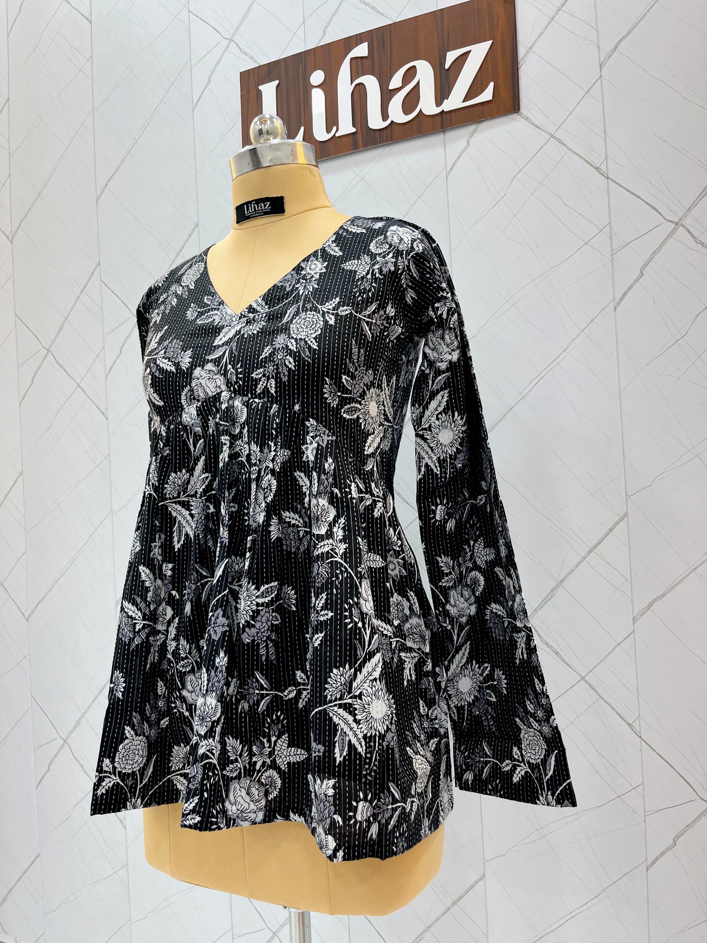 Black Kantha Peplum Top