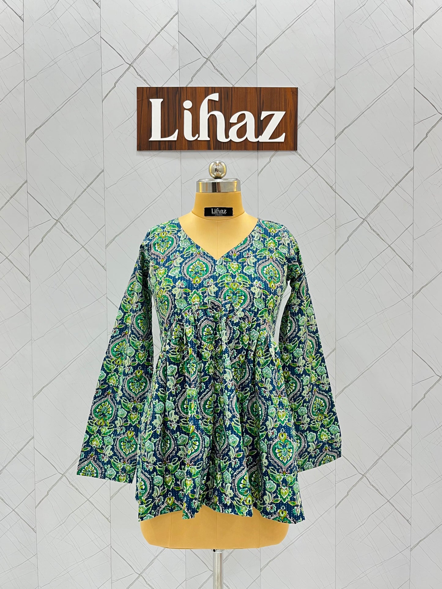 Green Floral Peplum Top