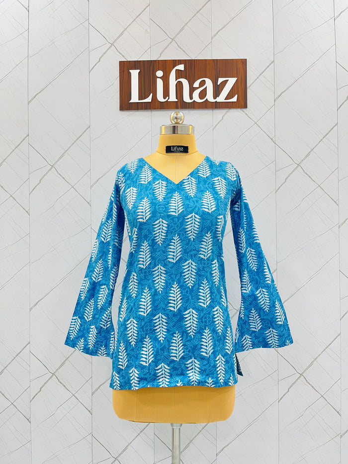 Light Blue Balloon Straight Kurti