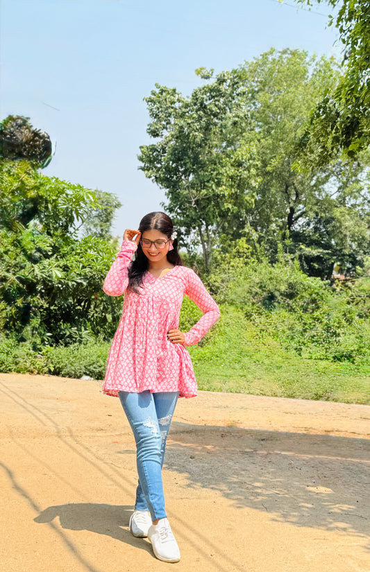 Kantha Pink Peplum Top