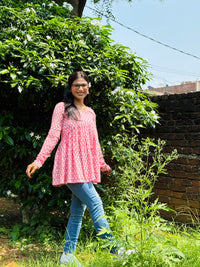 Kantha Pink Peplum Top