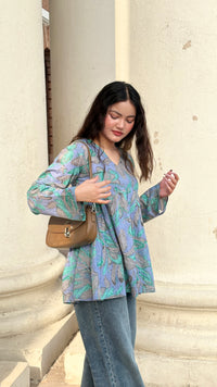 Blue Printed Floral Peplum Top