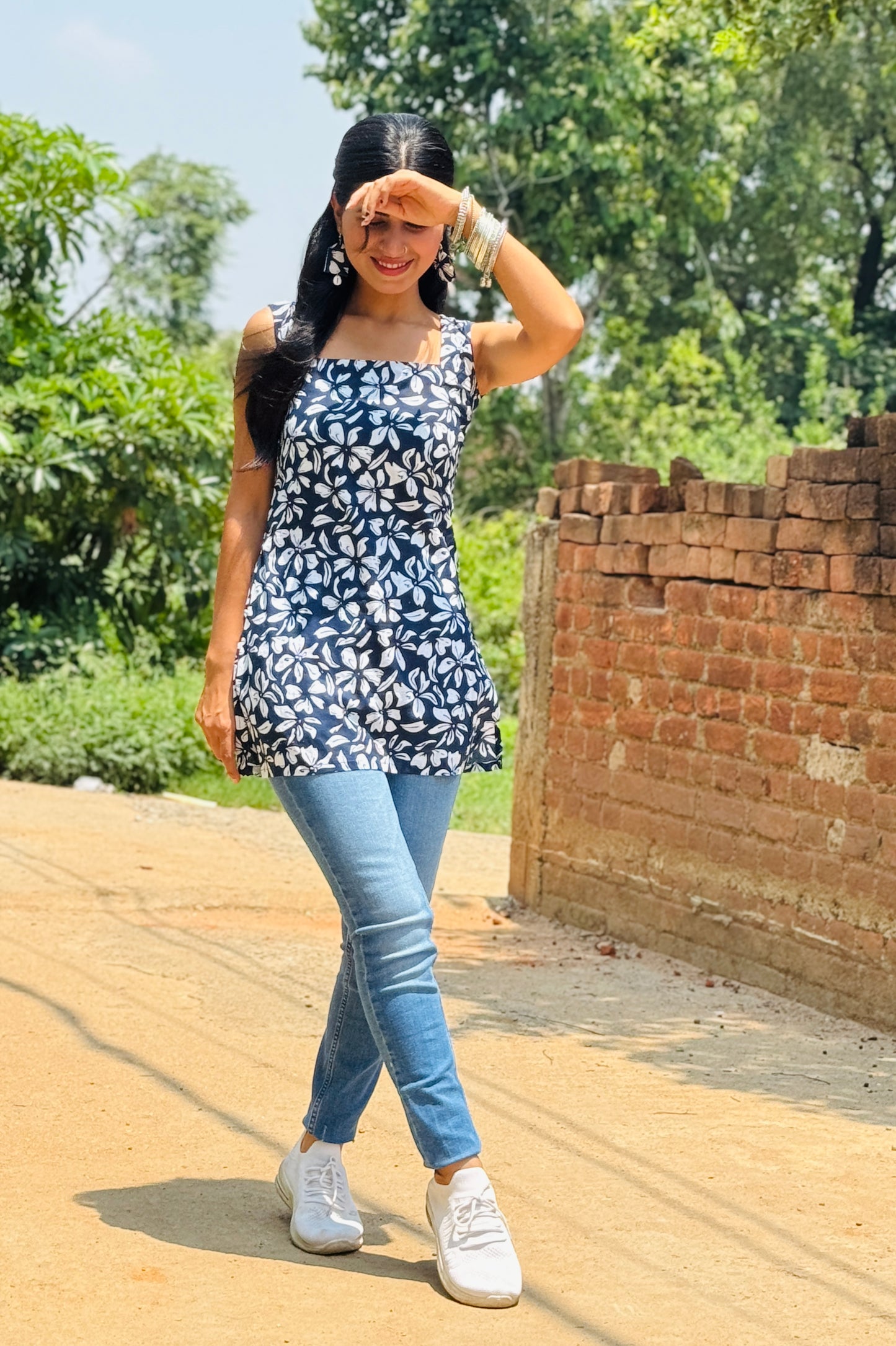 Navy Blue Sleeveless Kurti