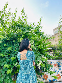 Teal Green Balloon Sleeve Straight Kurti